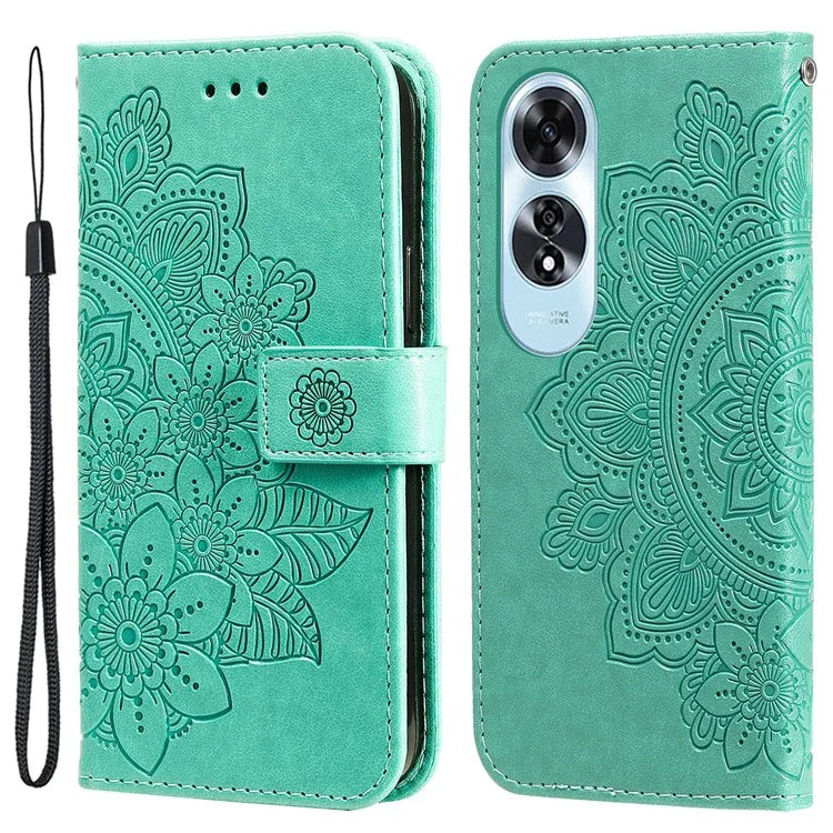 For Oppo A60 4G Case Flower Imprinted PU Leather Folio Wallet Phone Cover