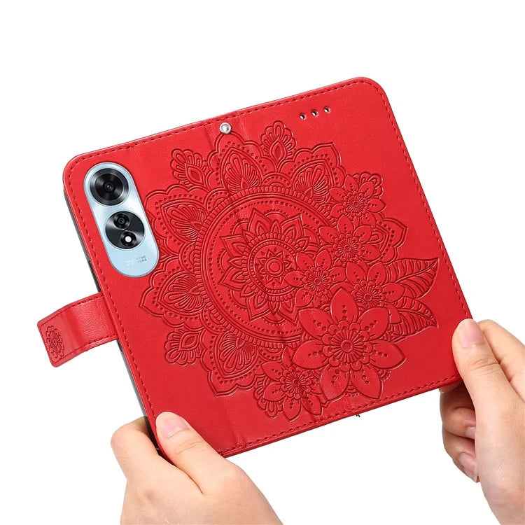 For Oppo A60 4G Case Flower Imprinted PU Leather Folio Wallet Phone Cover