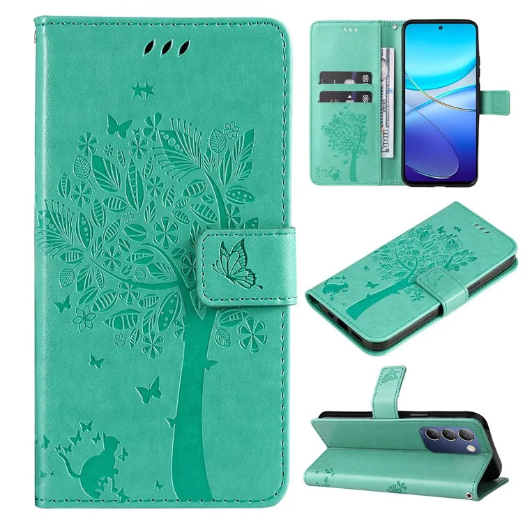 KT Imprinting Flower Series-3 For vivo V40 SE 5G / Y100 5G (Indonesia) / Y200e 5G / V30 Lite 5G (India) Case Leather Phone Wallet Cover
