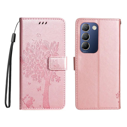 KT Imprinting Flower Series-3 For vivo V40 SE 5G / Y100 5G (Indonesia) / Y200e 5G / V30 Lite 5G (India) Case Leather Phone Wallet Cover Gold