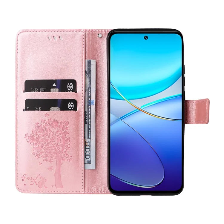 KT Imprinting Flower Series-3 For vivo V40 SE 5G / Y100 5G (Indonesia) / Y200e 5G / V30 Lite 5G (India) Case Leather Phone Wallet Cover Gold