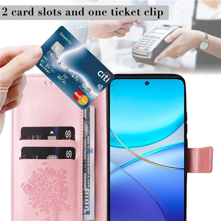 KT Imprinting Flower Series-3 For vivo V40 SE 5G / Y100 5G (Indonesia) / Y200e 5G / V30 Lite 5G (India) Case Leather Phone Wallet Cover Gold