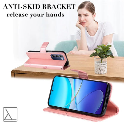 KT Imprinting Flower Series-3 For vivo V40 SE 5G / Y100 5G (Indonesia) / Y200e 5G / V30 Lite 5G (India) Case Leather Phone Wallet Cover Gold