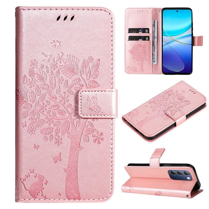 KT Imprinting Flower Series-3 For vivo V40 SE 5G / Y100 5G (Indonesia) / Y200e 5G / V30 Lite 5G (India) Case Leather Phone Wallet Cover Gold