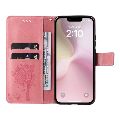 KT Imprinting Flower Series-3 For iPhone SE (2024) Wallet Case Tree Pattern Leather Phone Cover