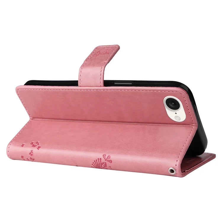 KT Imprinting Flower Series-3 For iPhone SE (2024) Wallet Case Tree Pattern Leather Phone Cover