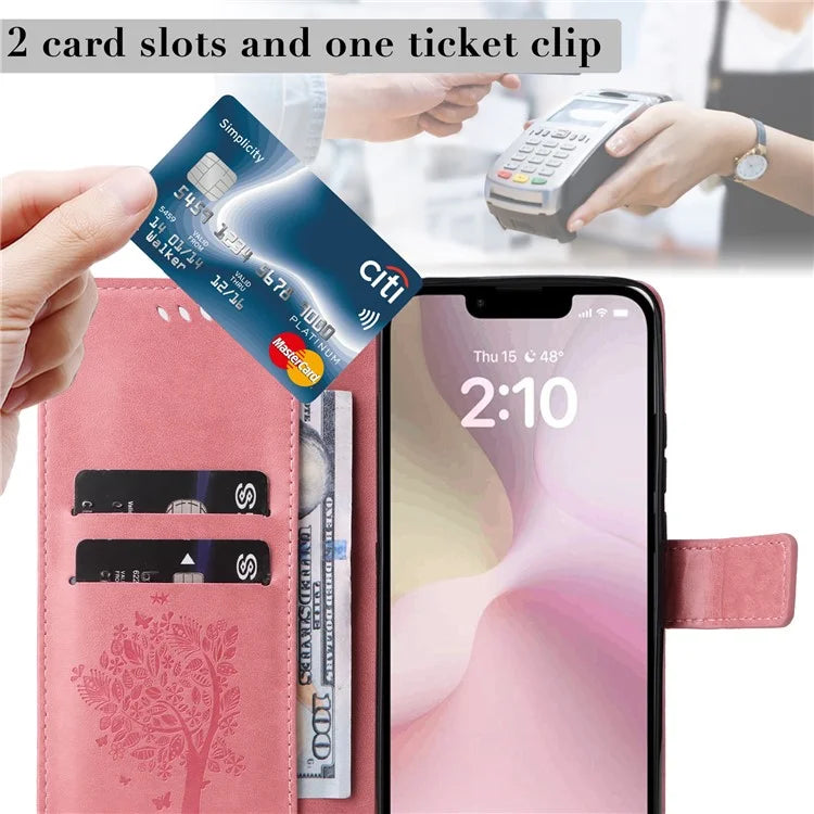 KT Imprinting Flower Series-3 For iPhone SE (2024) Wallet Case Tree Pattern Leather Phone Cover