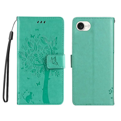 KT Imprinting Flower Series-3 For iPhone SE (2024) Wallet Case Tree Pattern Leather Phone Cover
