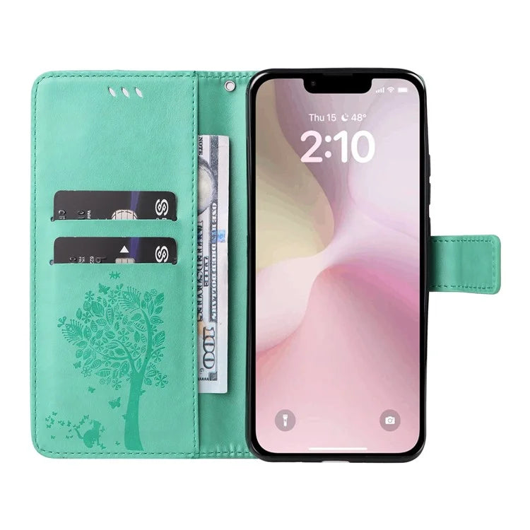 KT Imprinting Flower Series-3 For iPhone SE (2024) Wallet Case Tree Pattern Leather Phone Cover