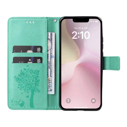 KT Imprinting Flower Series-3 For iPhone SE (2024) Wallet Case Tree Pattern Leather Phone Cover