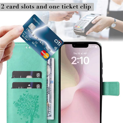 KT Imprinting Flower Series-3 For iPhone SE (2024) Wallet Case Tree Pattern Leather Phone Cover