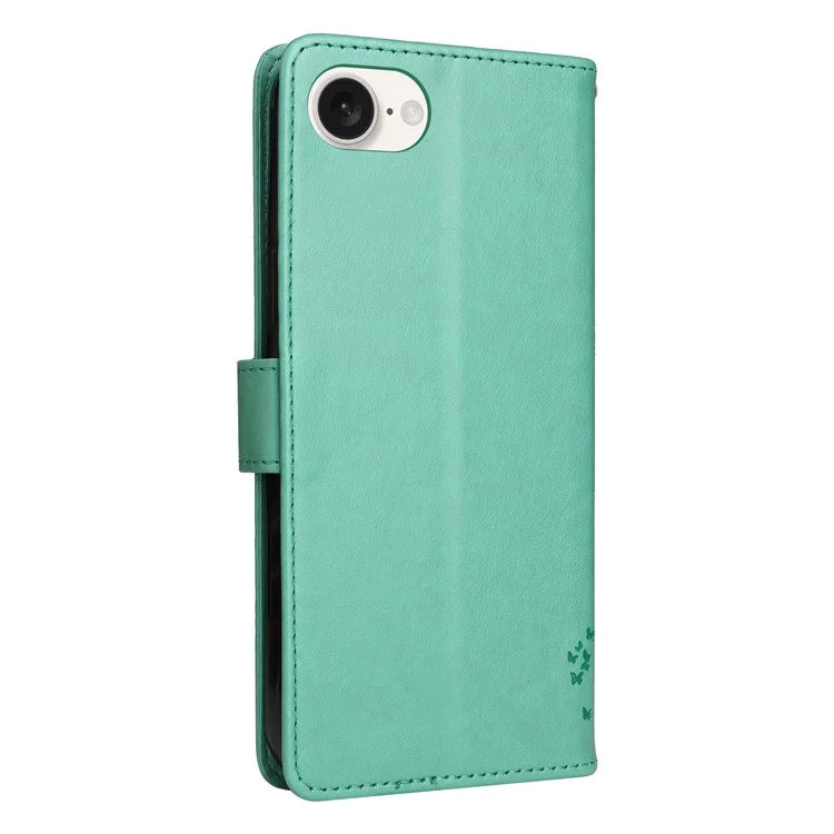 KT Imprinting Flower Series-3 For iPhone SE (2024) Wallet Case Tree Pattern Leather Phone Cover