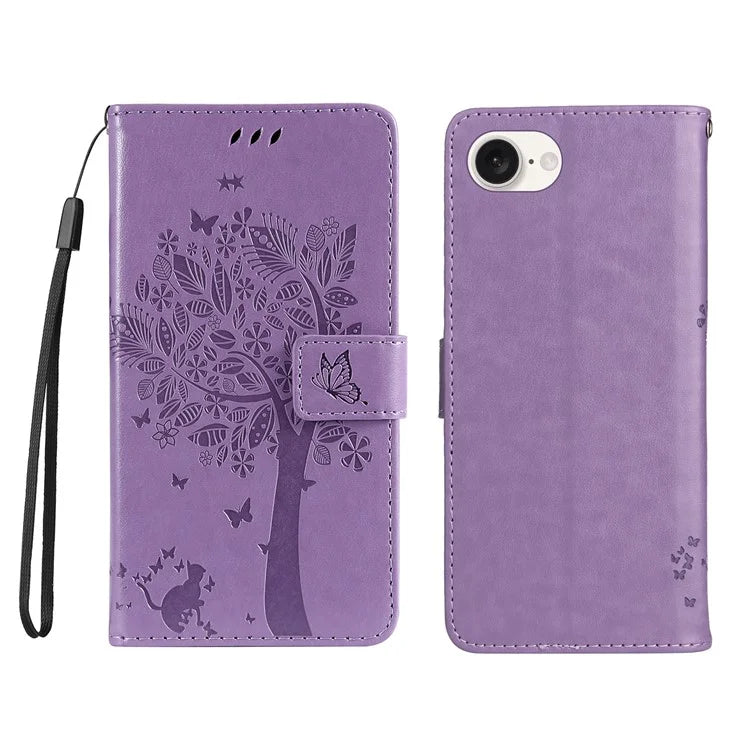 KT Imprinting Flower Series-3 For iPhone SE (2024) Wallet Case Tree Pattern Leather Phone Cover