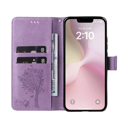 KT Imprinting Flower Series-3 For iPhone SE (2024) Wallet Case Tree Pattern Leather Phone Cover