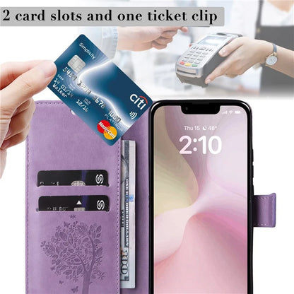 KT Imprinting Flower Series-3 For iPhone SE (2024) Wallet Case Tree Pattern Leather Phone Cover