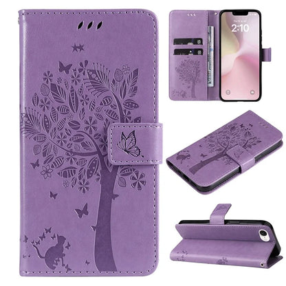 KT Imprinting Flower Series-3 For iPhone SE (2024) Wallet Case Tree Pattern Leather Phone Cover
