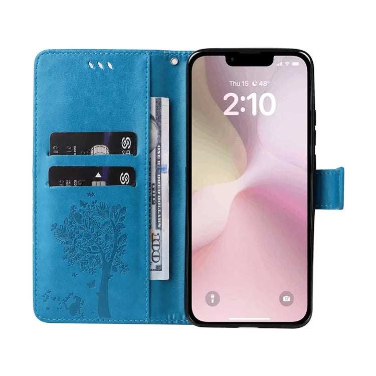 KT Imprinting Flower Series-3 For iPhone SE (2024) Wallet Case Tree Pattern Leather Phone Cover