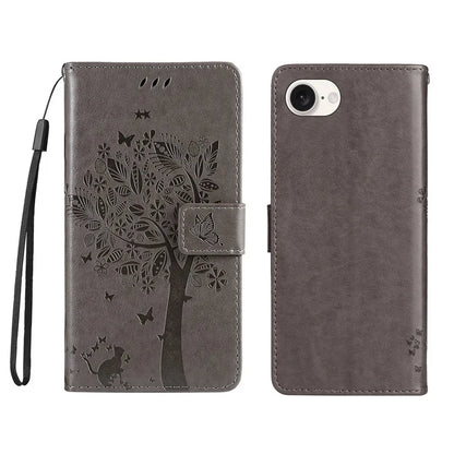 KT Imprinting Flower Series-3 For iPhone SE (2024) Wallet Case Tree Pattern Leather Phone Cover