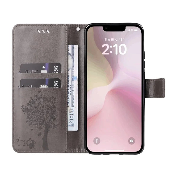 KT Imprinting Flower Series-3 For iPhone SE (2024) Wallet Case Tree Pattern Leather Phone Cover
