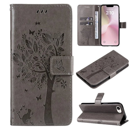 KT Imprinting Flower Series-3 For iPhone SE (2024) Wallet Case Tree Pattern Leather Phone Cover