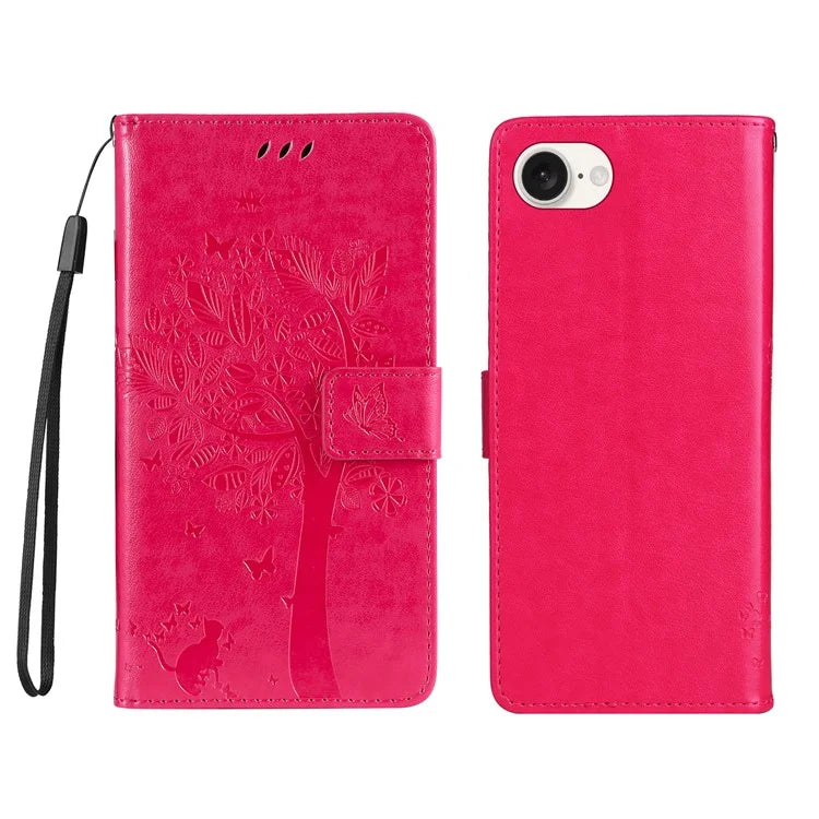 KT Imprinting Flower Series-3 For iPhone SE (2024) Wallet Case Tree Pattern Leather Phone Cover