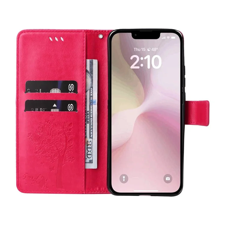 KT Imprinting Flower Series-3 For iPhone SE (2024) Wallet Case Tree Pattern Leather Phone Cover