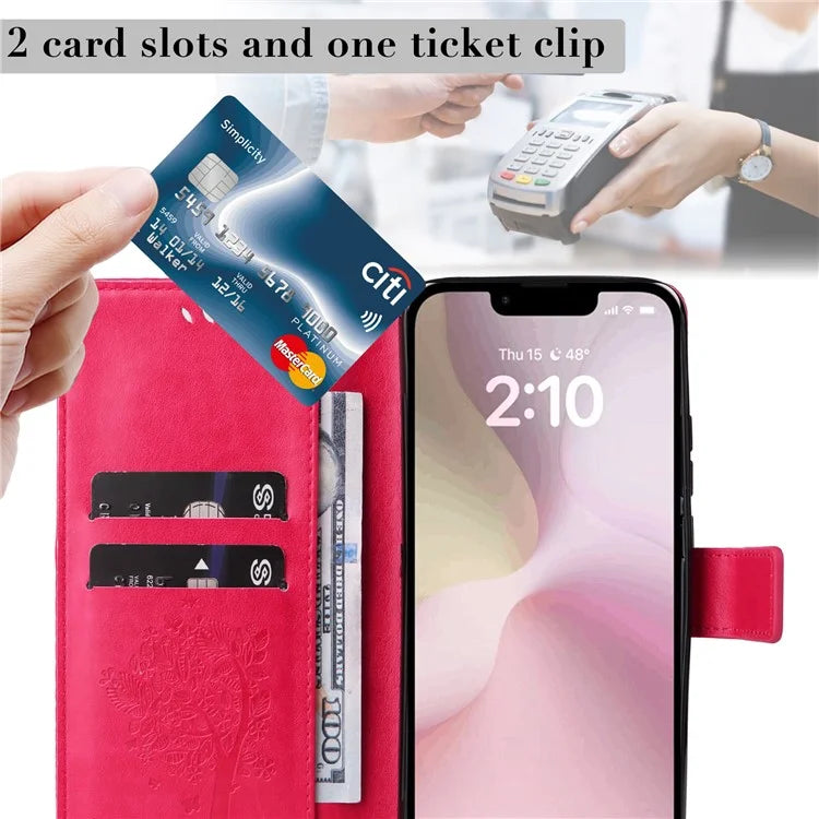 KT Imprinting Flower Series-3 For iPhone SE (2024) Wallet Case Tree Pattern Leather Phone Cover
