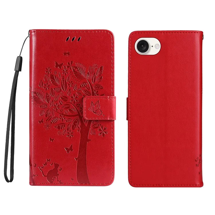 KT Imprinting Flower Series-3 For iPhone SE (2024) Wallet Case Tree Pattern Leather Phone Cover