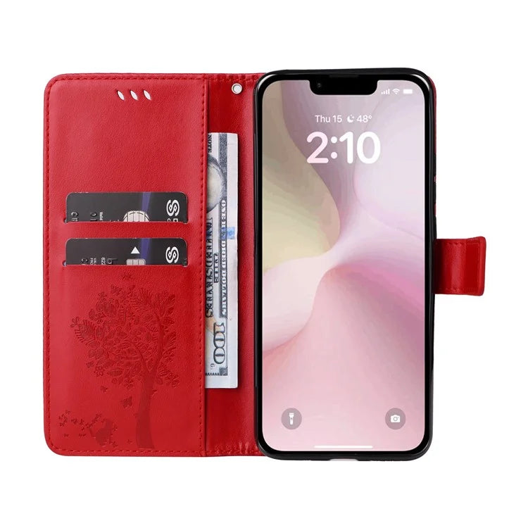 KT Imprinting Flower Series-3 For iPhone SE (2024) Wallet Case Tree Pattern Leather Phone Cover