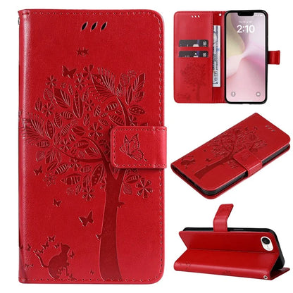 KT Imprinting Flower Series-3 For iPhone SE (2024) Wallet Case Tree Pattern Leather Phone Cover