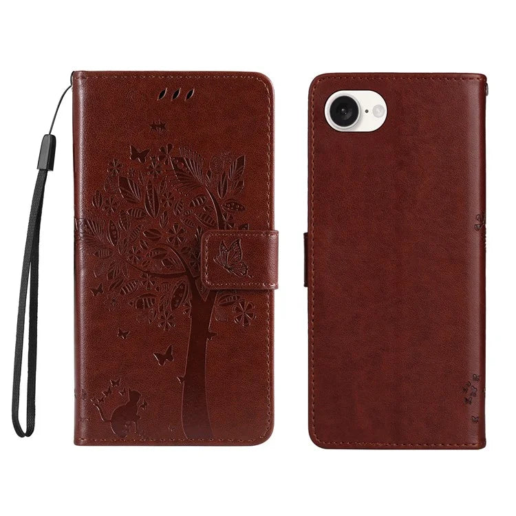 KT Imprinting Flower Series-3 For iPhone SE (2024) Wallet Case Tree Pattern Leather Phone Cover