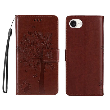 KT Imprinting Flower Series-3 For iPhone SE (2024) Wallet Case Tree Pattern Leather Phone Cover
