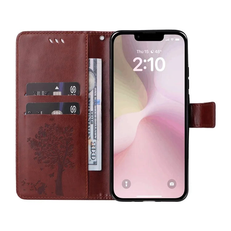 KT Imprinting Flower Series-3 For iPhone SE (2024) Wallet Case Tree Pattern Leather Phone Cover