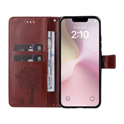 KT Imprinting Flower Series-3 For iPhone SE (2024) Wallet Case Tree Pattern Leather Phone Cover