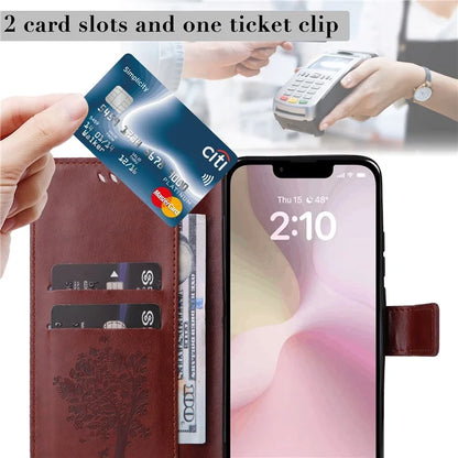 KT Imprinting Flower Series-3 For iPhone SE (2024) Wallet Case Tree Pattern Leather Phone Cover