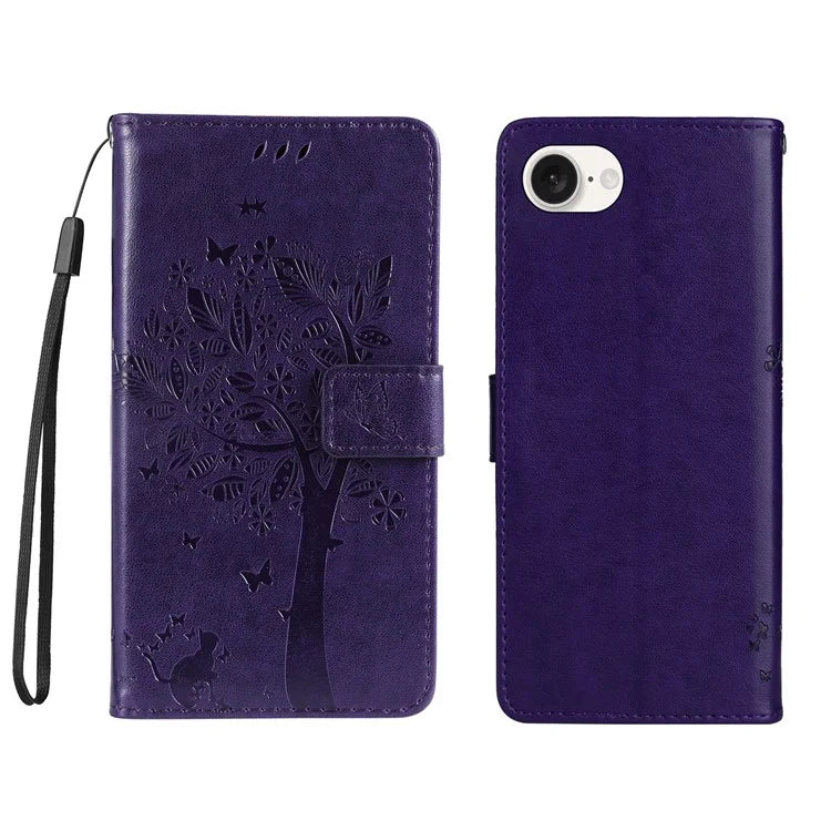 KT Imprinting Flower Series-3 For iPhone SE (2024) Wallet Case Tree Pattern Leather Phone Cover