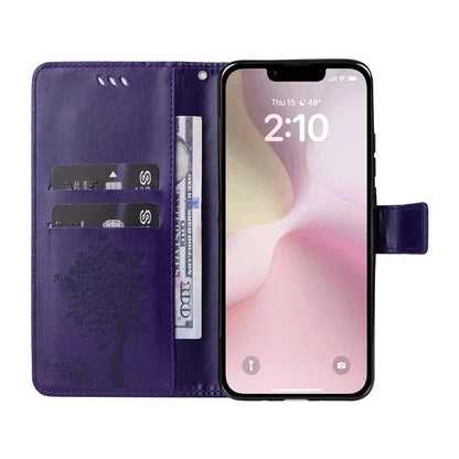 KT Imprinting Flower Series-3 For iPhone SE (2024) Wallet Case Tree Pattern Leather Phone Cover