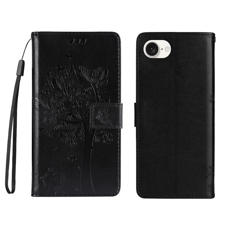 KT Imprinting Flower Series-3 For iPhone SE (2024) Wallet Case Tree Pattern Leather Phone Cover
