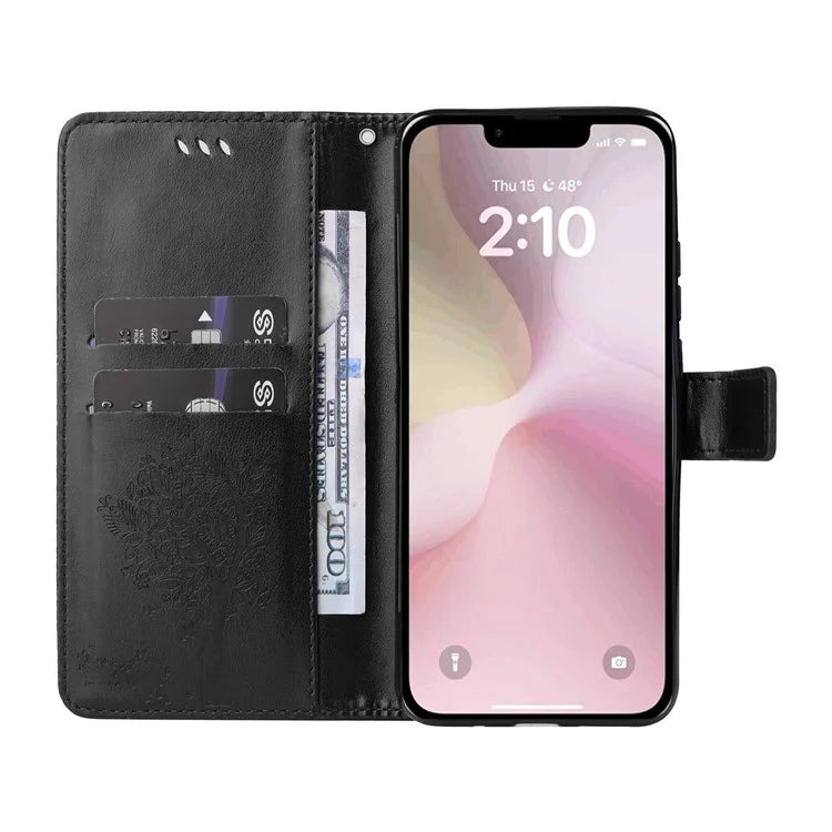 KT Imprinting Flower Series-3 For iPhone SE (2024) Wallet Case Tree Pattern Leather Phone Cover
