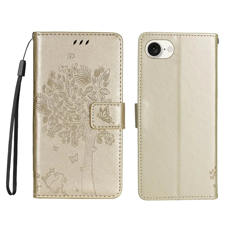 KT Imprinting Flower Series-3 For iPhone SE (2024) Wallet Case Tree Pattern Leather Phone Cover