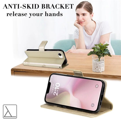 KT Imprinting Flower Series-3 For iPhone SE (2024) Wallet Case Tree Pattern Leather Phone Cover