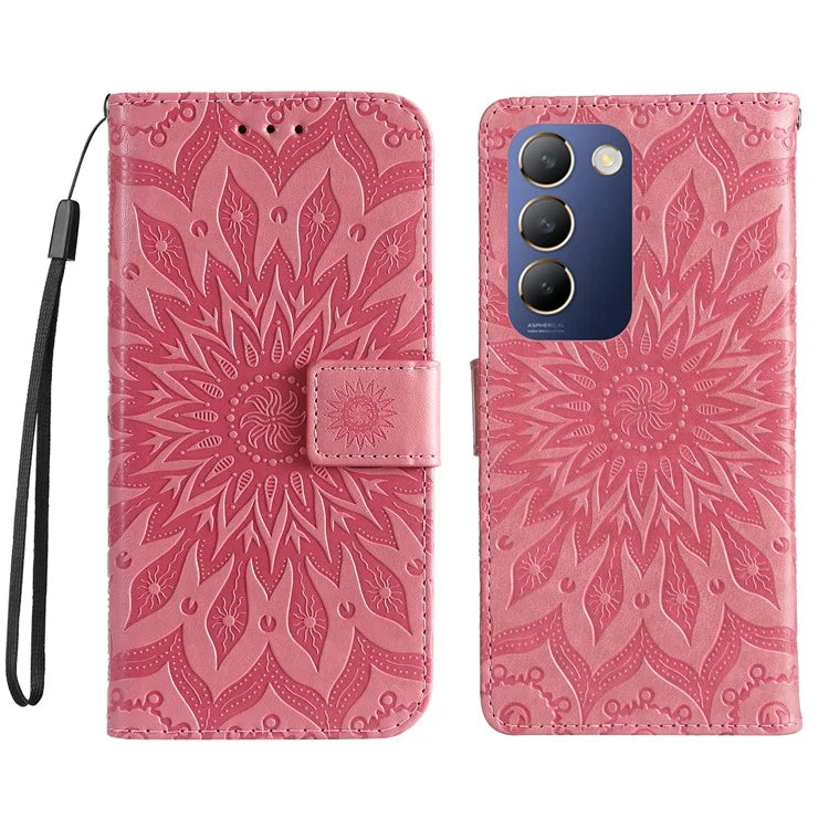 KT Imprinting Flower Series-1 For vivo V40 SE 5G / Y100 5G (Indonesia) / Y200e 5G / V30 Lite 5G (India) Case Leather Phone Cover