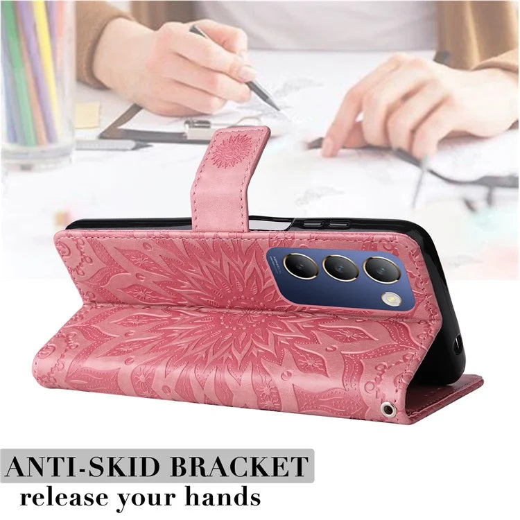 KT Imprinting Flower Series-1 For vivo V40 SE 5G / Y100 5G (Indonesia) / Y200e 5G / V30 Lite 5G (India) Case Leather Phone Cover