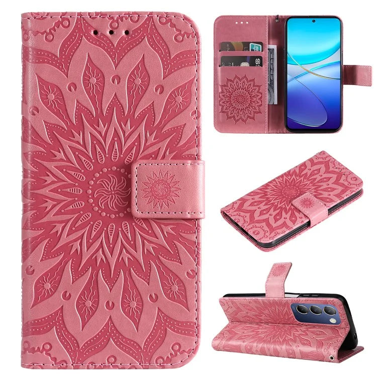 KT Imprinting Flower Series-1 For vivo V40 SE 5G / Y100 5G (Indonesia) / Y200e 5G / V30 Lite 5G (India) Case Leather Phone Cover
