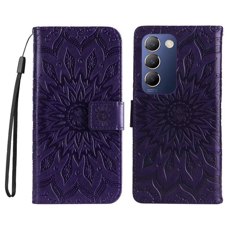 KT Imprinting Flower Series-1 For vivo V40 SE 5G / Y100 5G (Indonesia) / Y200e 5G / V30 Lite 5G (India) Case Leather Phone Cover