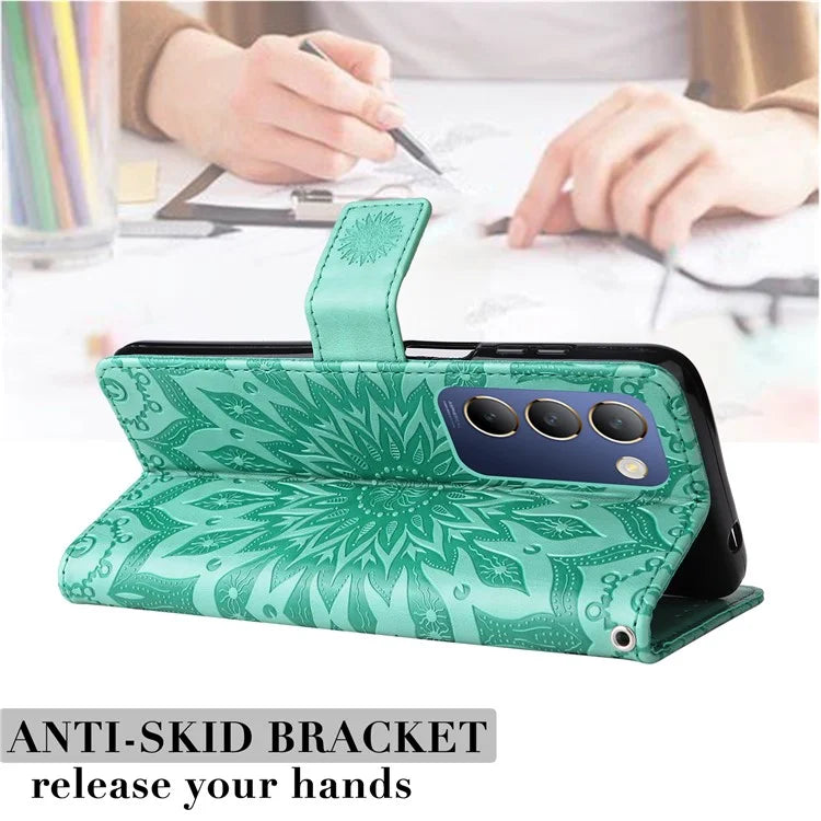 KT Imprinting Flower Series-1 For vivo V40 SE 5G / Y100 5G (Indonesia) / Y200e 5G / V30 Lite 5G (India) Case Leather Phone Cover