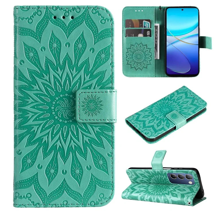 KT Imprinting Flower Series-1 For vivo V40 SE 5G / Y100 5G (Indonesia) / Y200e 5G / V30 Lite 5G (India) Case Leather Phone Cover