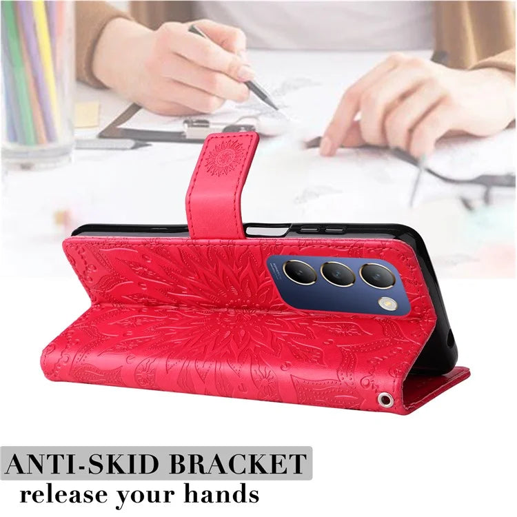 KT Imprinting Flower Series-1 For vivo V40 SE 5G / Y100 5G (Indonesia) / Y200e 5G / V30 Lite 5G (India) Case Leather Phone Cover