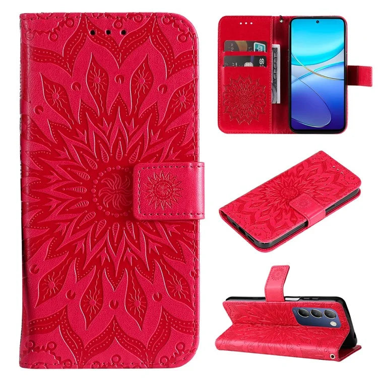 KT Imprinting Flower Series-1 For vivo V40 SE 5G / Y100 5G (Indonesia) / Y200e 5G / V30 Lite 5G (India) Case Leather Phone Cover