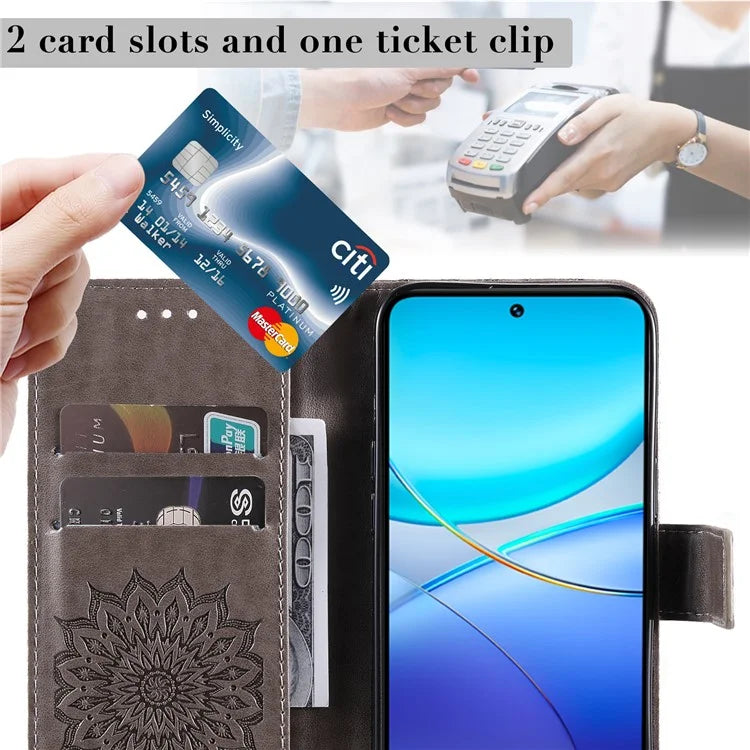 KT Imprinting Flower Series-1 For vivo V40 SE 5G / Y100 5G (Indonesia) / Y200e 5G / V30 Lite 5G (India) Case Leather Phone Cover